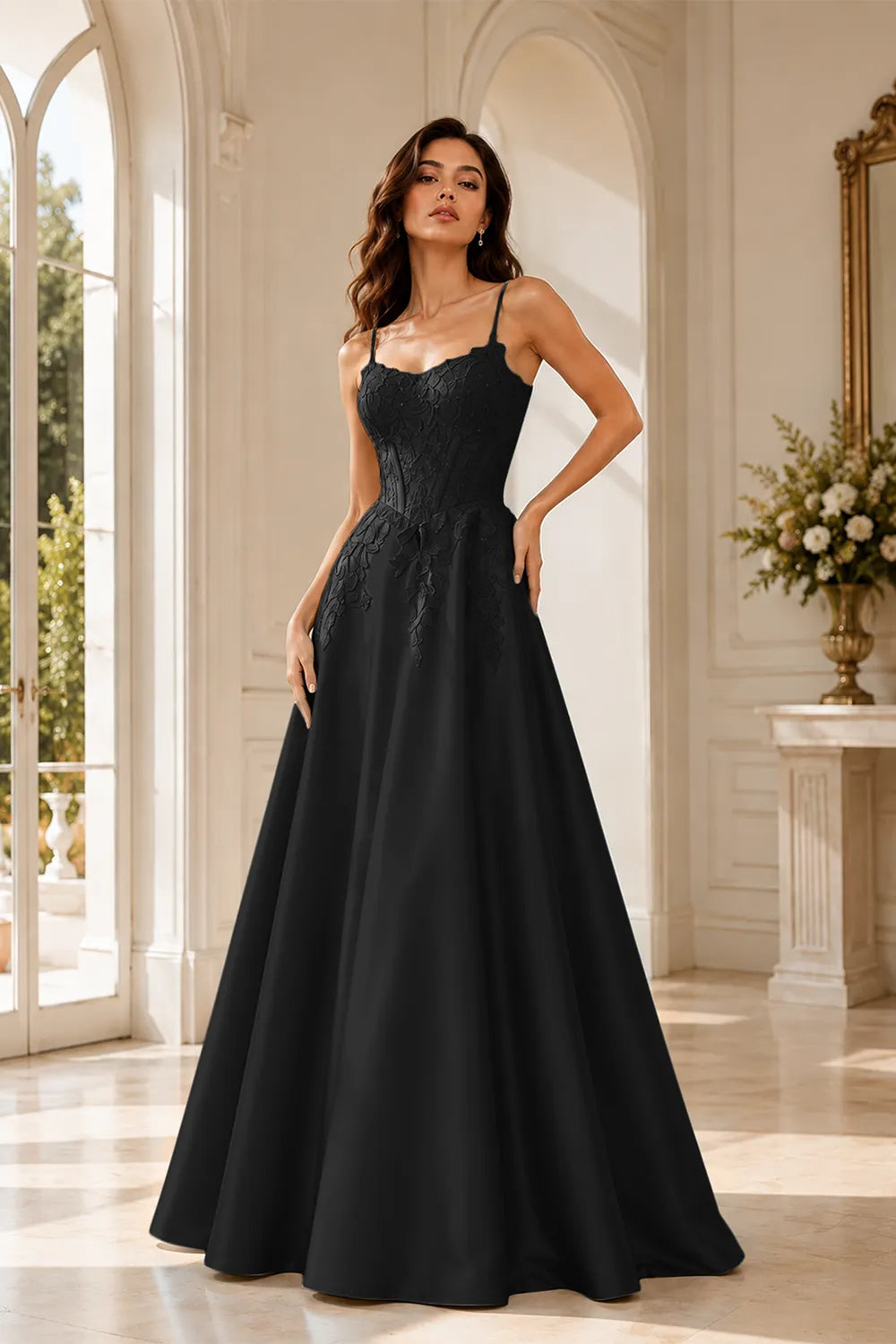 Celestia Lace Bodice A-Line Evening Gown
