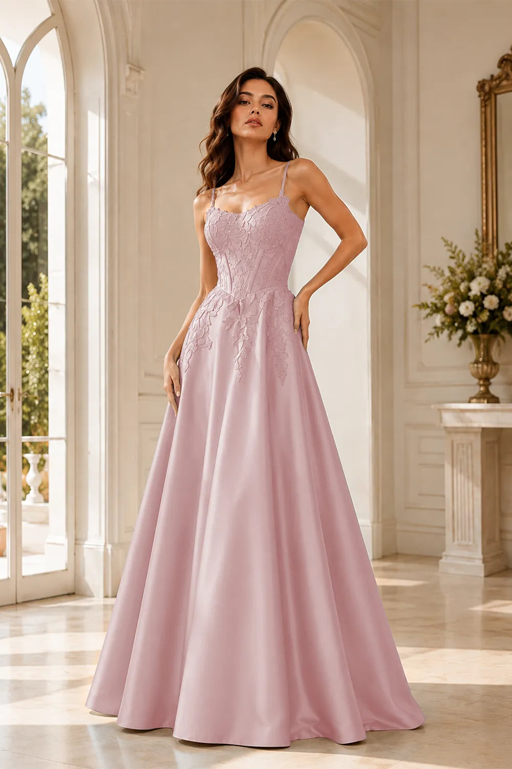Celestia Lace Bodice A-Line Evening Gown