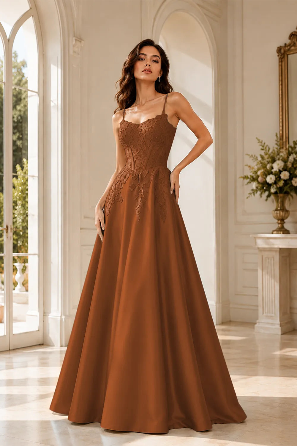 Celestia Lace Bodice A-Line Evening Gown