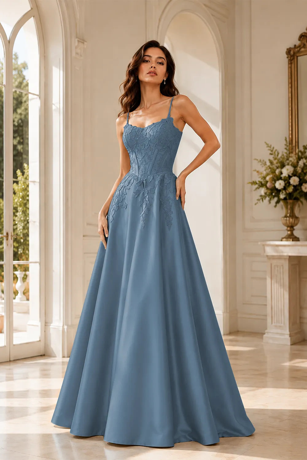 Celestia Lace Bodice A-Line Evening Gown