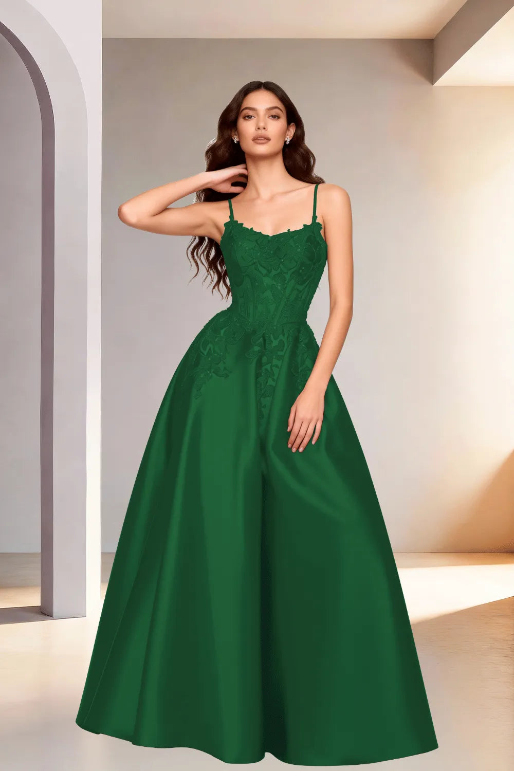 Celestia Lace Bodice A-Line Evening Gown