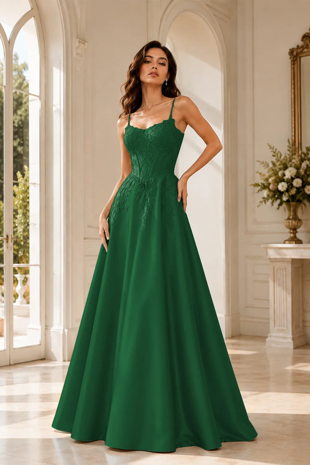 Celestia Lace Bodice A-Line Evening Gown