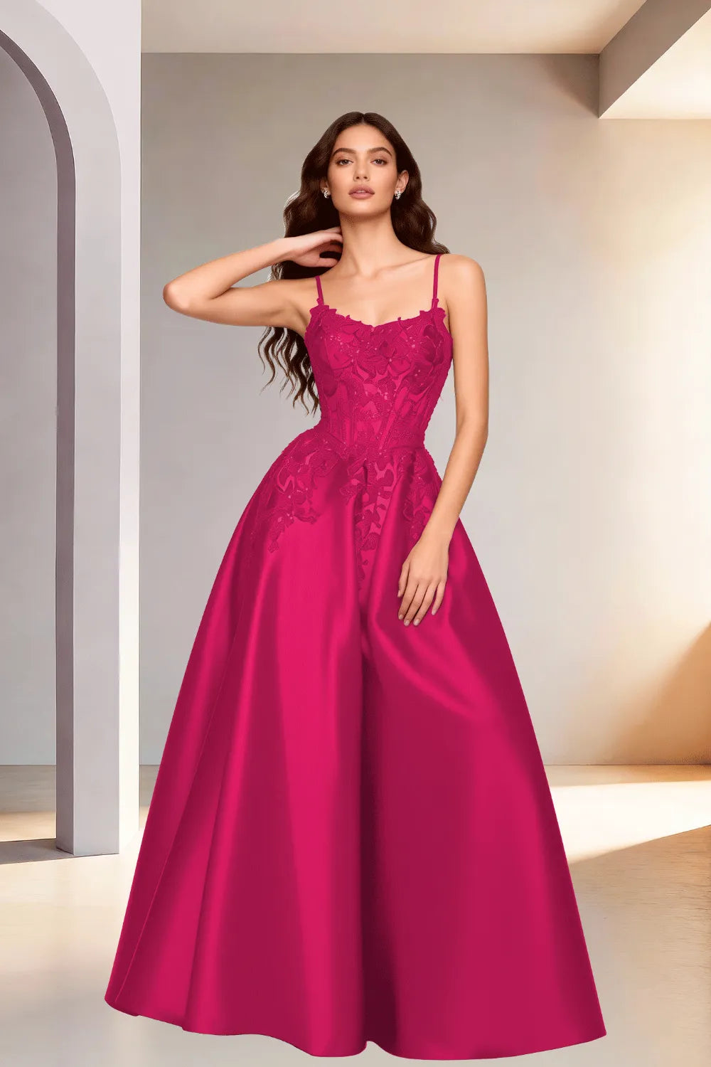Celestia Lace Bodice A-Line Evening Gown