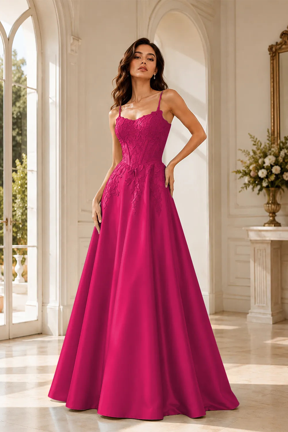 Celestia Lace Bodice A-Line Evening Gown