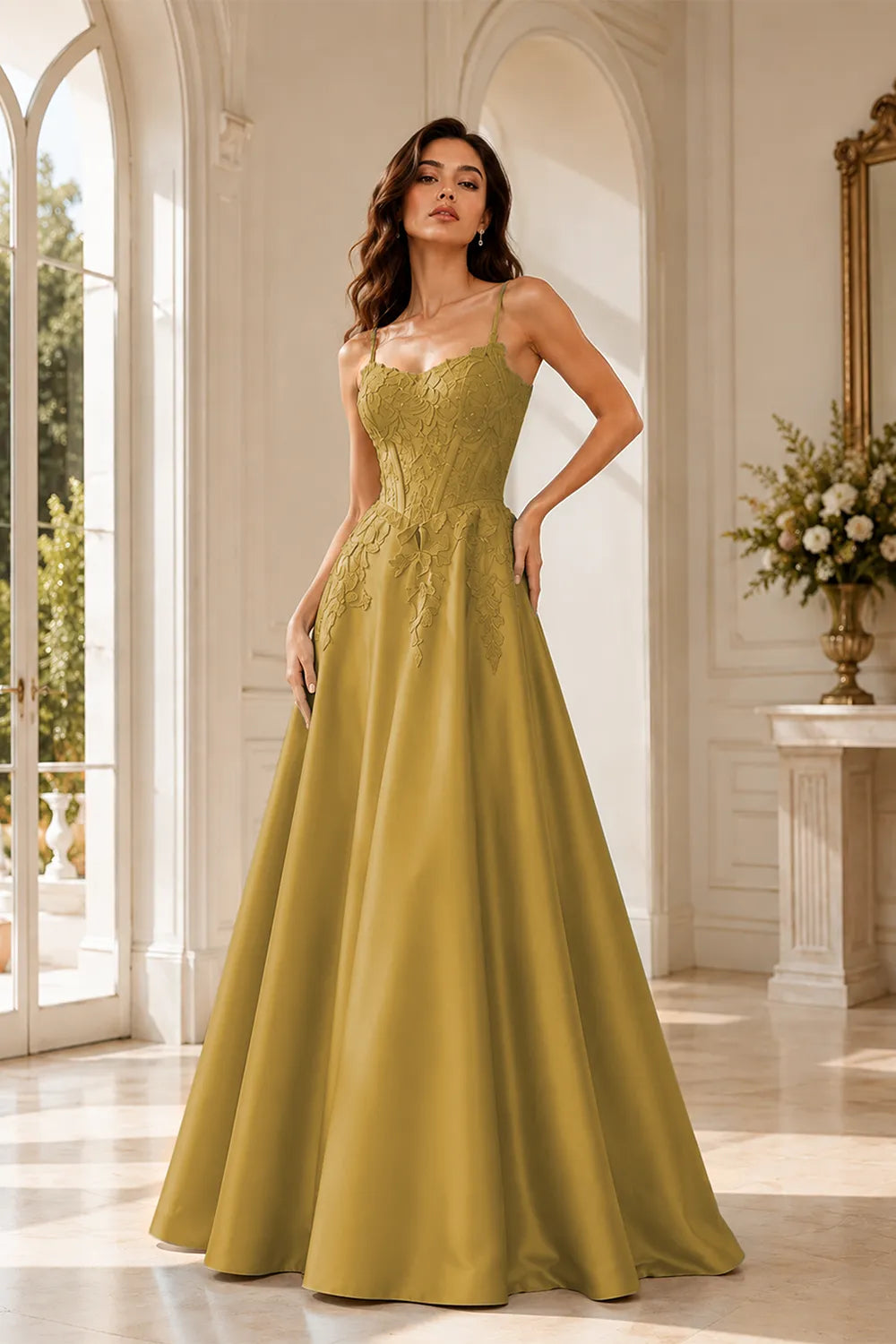 Celestia Lace Bodice A-Line Evening Gown