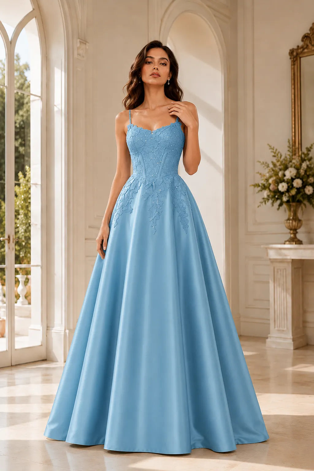 Celestia Lace Bodice A-Line Evening Gown