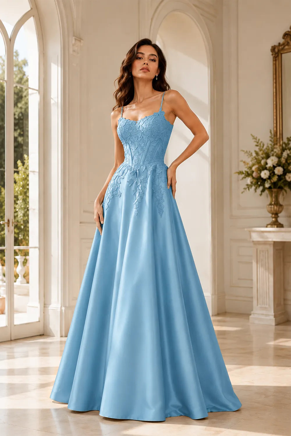 Celestia Lace Bodice A-Line Evening Gown
