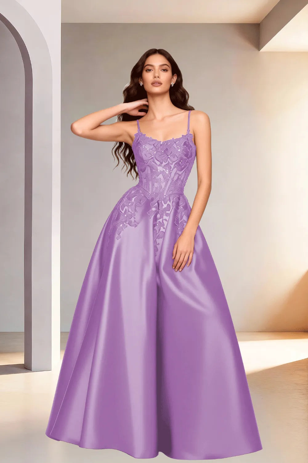 Celestia Lace Bodice A-Line Evening Gown