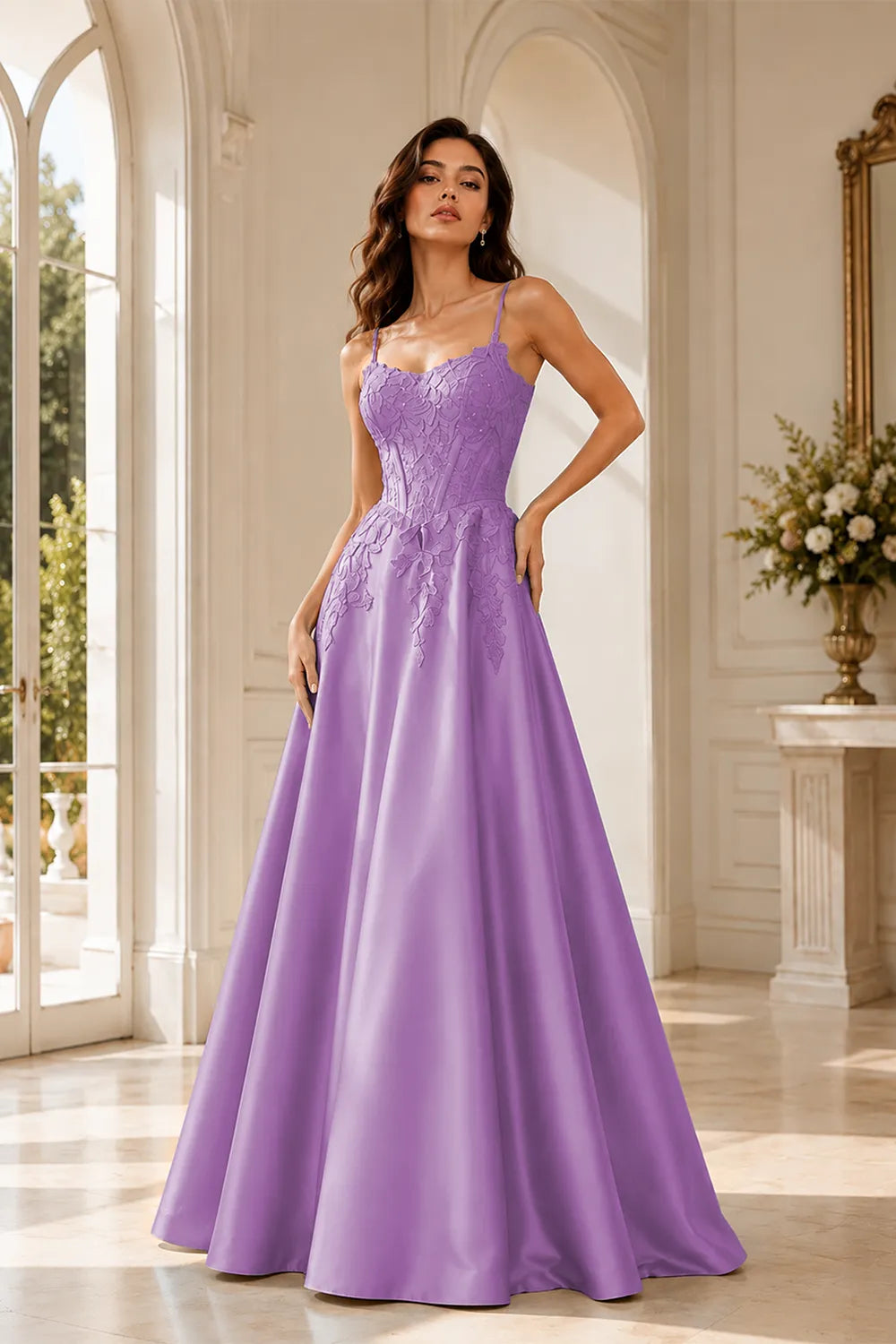 Celestia Lace Bodice A-Line Evening Gown