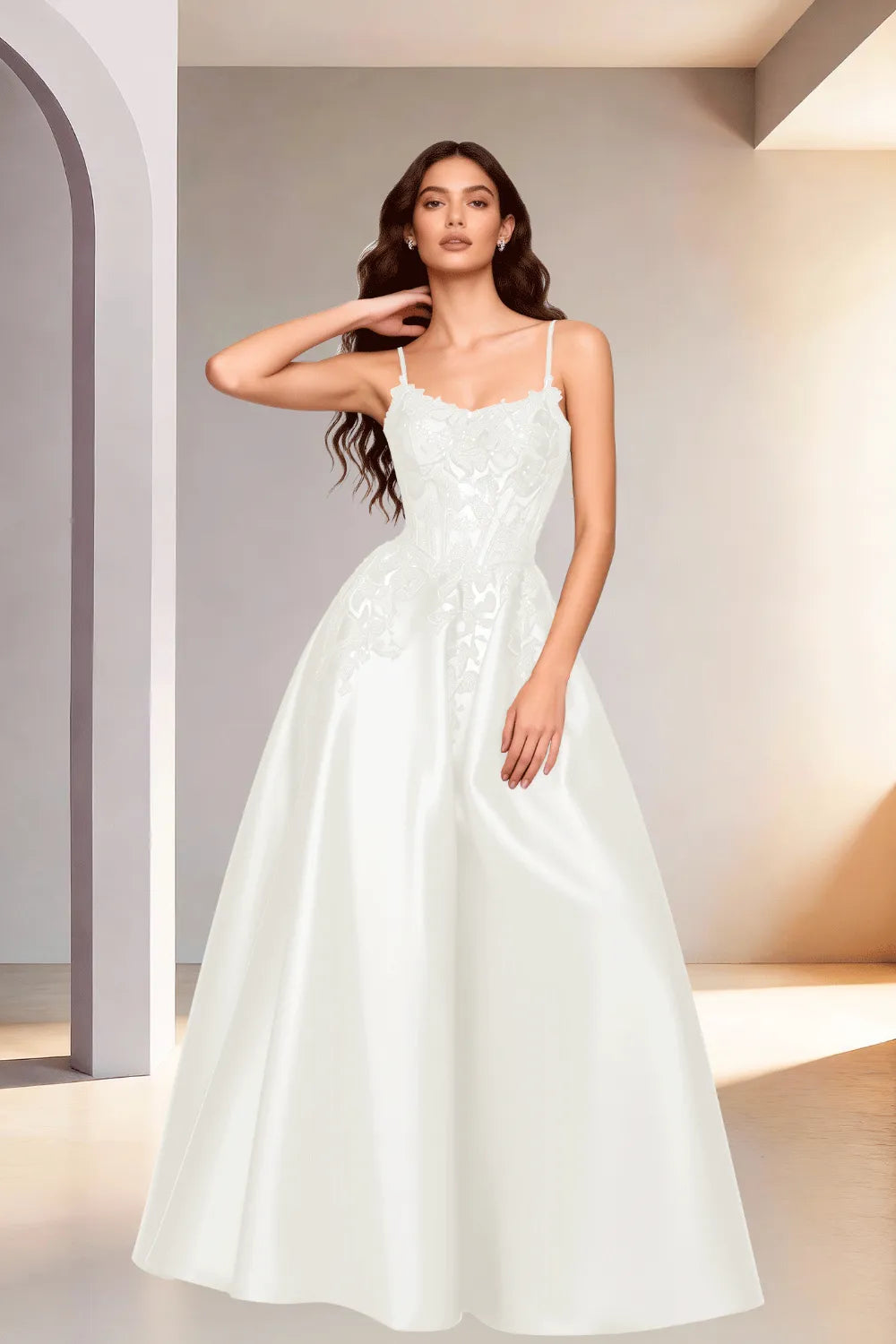 Celestia Lace Bodice A-Line Evening Gown