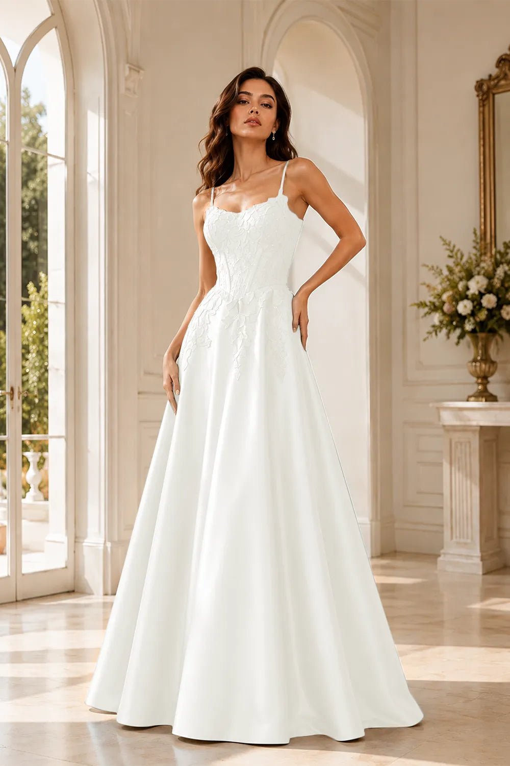 Celestia Lace Bodice A-Line Evening Gown