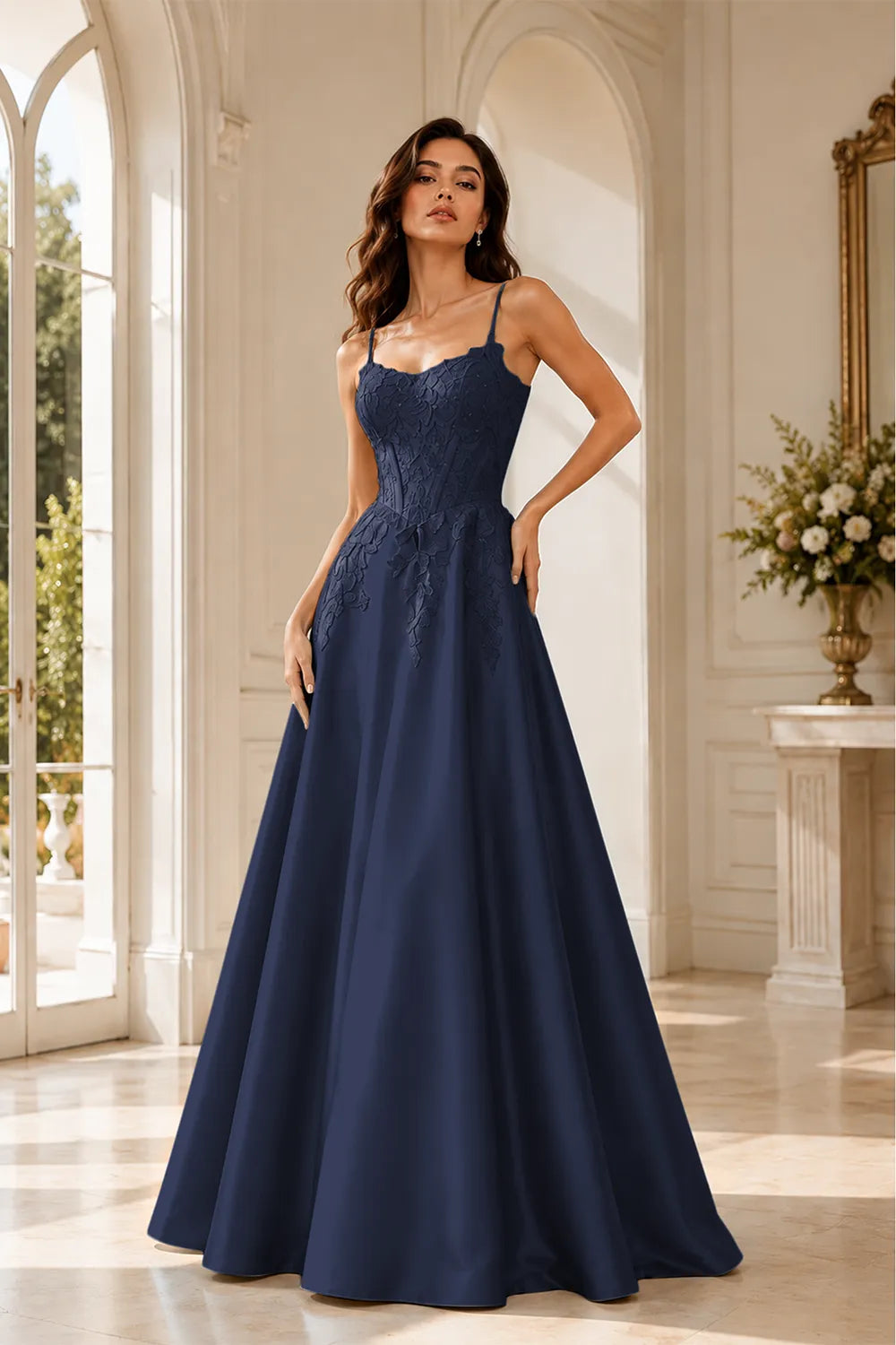 Celestia Lace Bodice A-Line Evening Gown