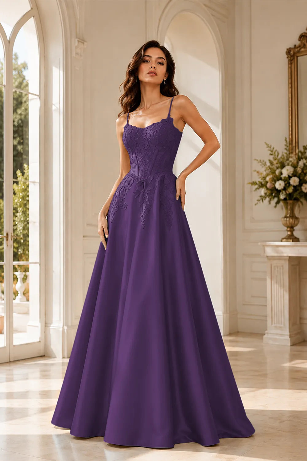 Celestia Lace Bodice A-Line Evening Gown