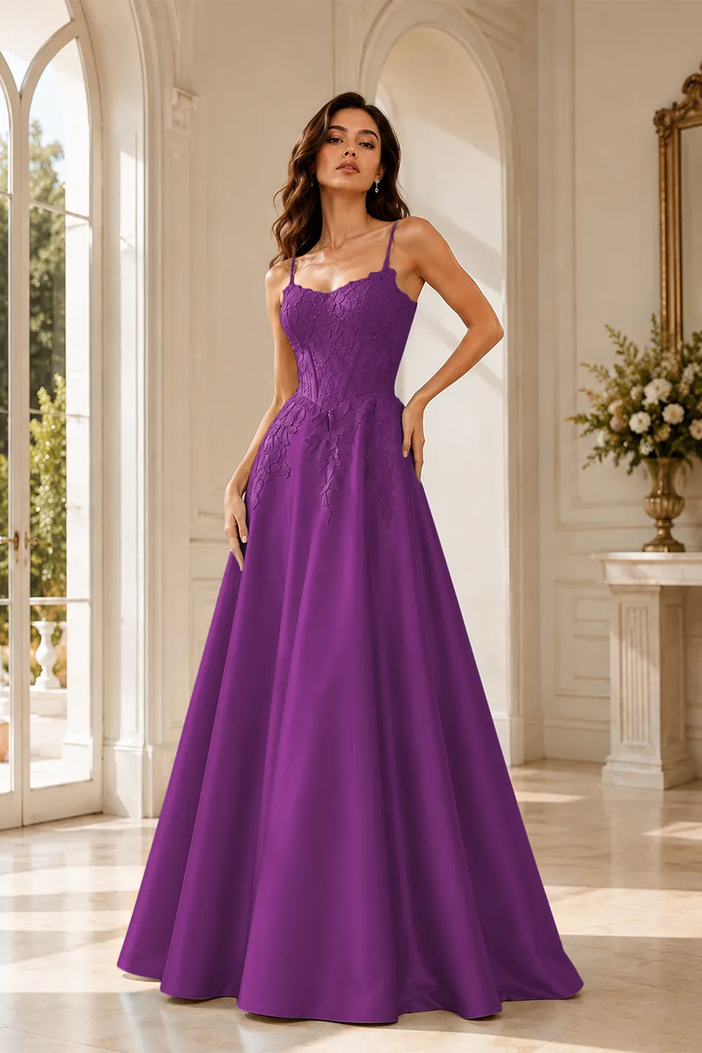Celestia Lace Bodice A-Line Evening Gown