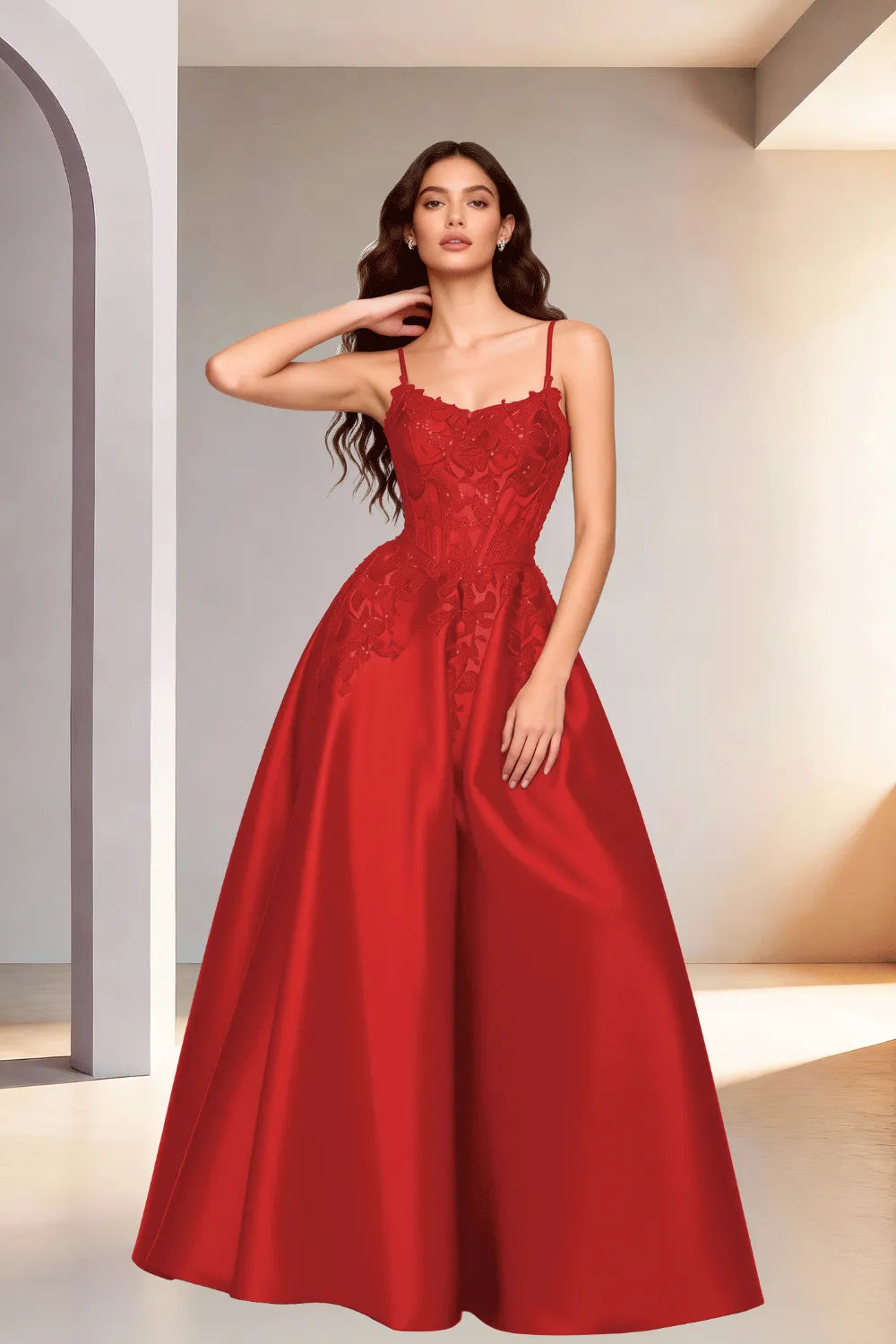 Celestia Lace Bodice A-Line Evening Gown