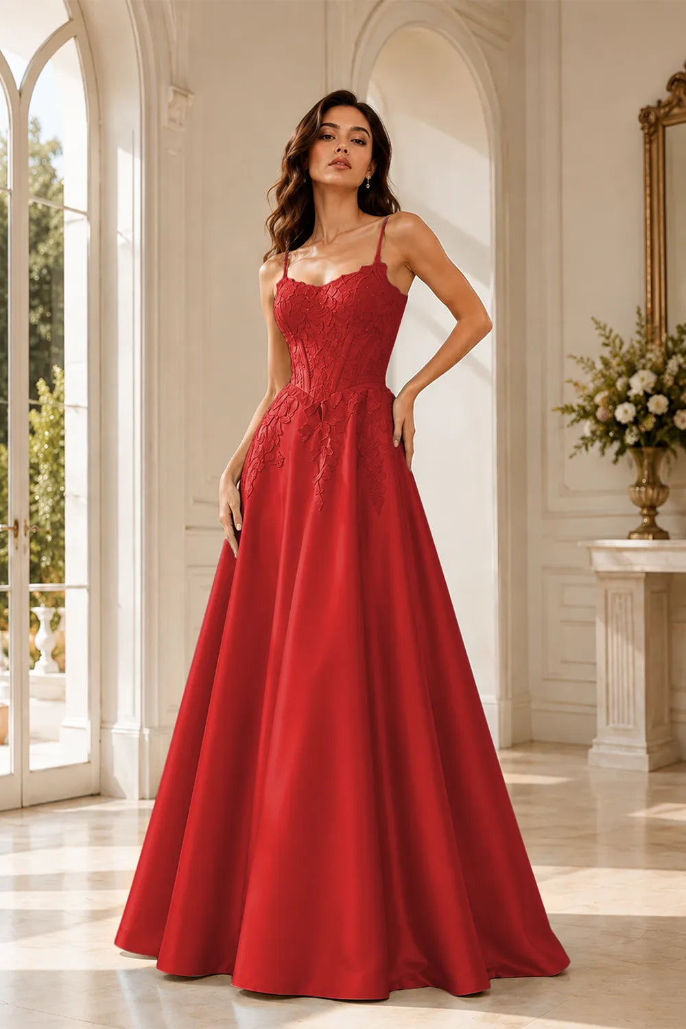 Celestia Lace Bodice A-Line Evening Gown