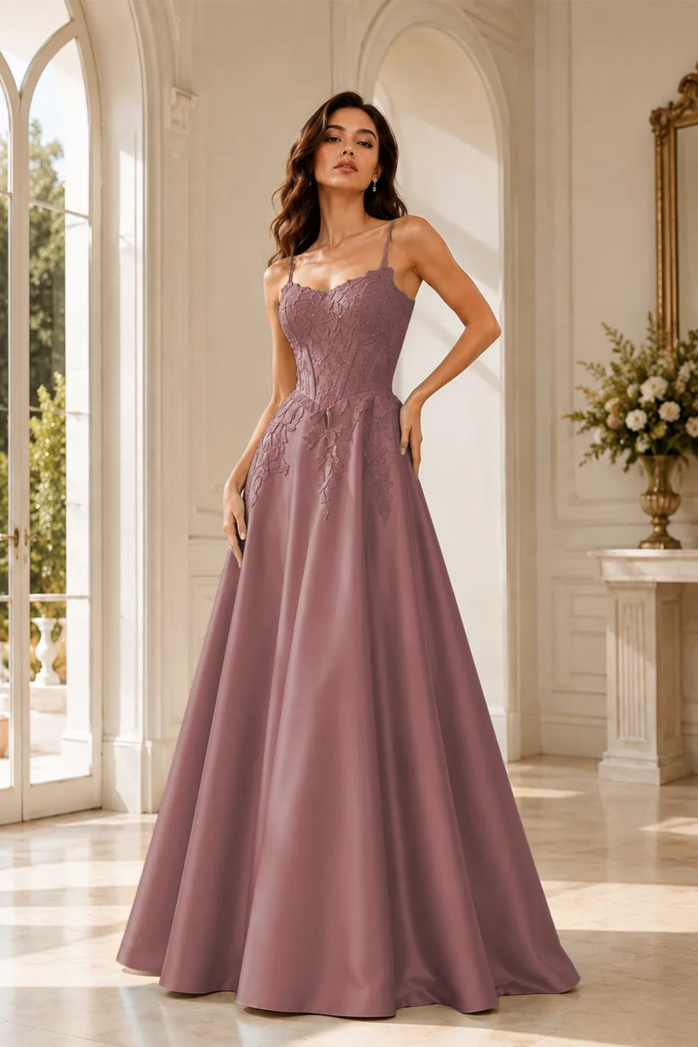 Celestia Lace Bodice A-Line Evening Gown