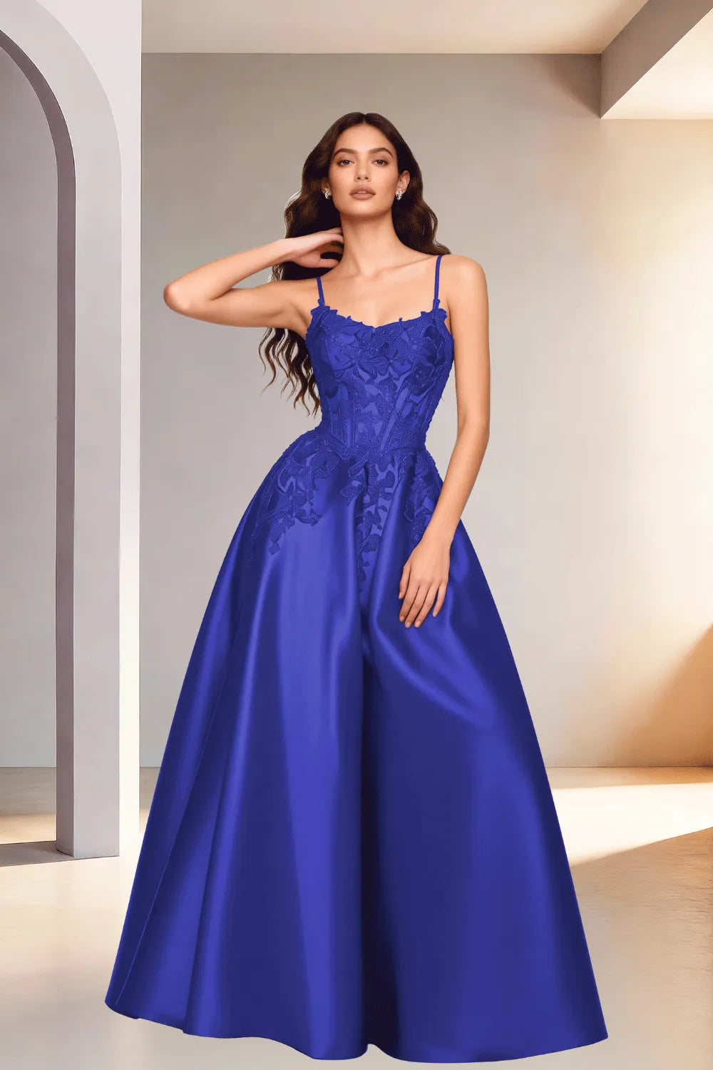 Celestia Lace Bodice A-Line Evening Gown