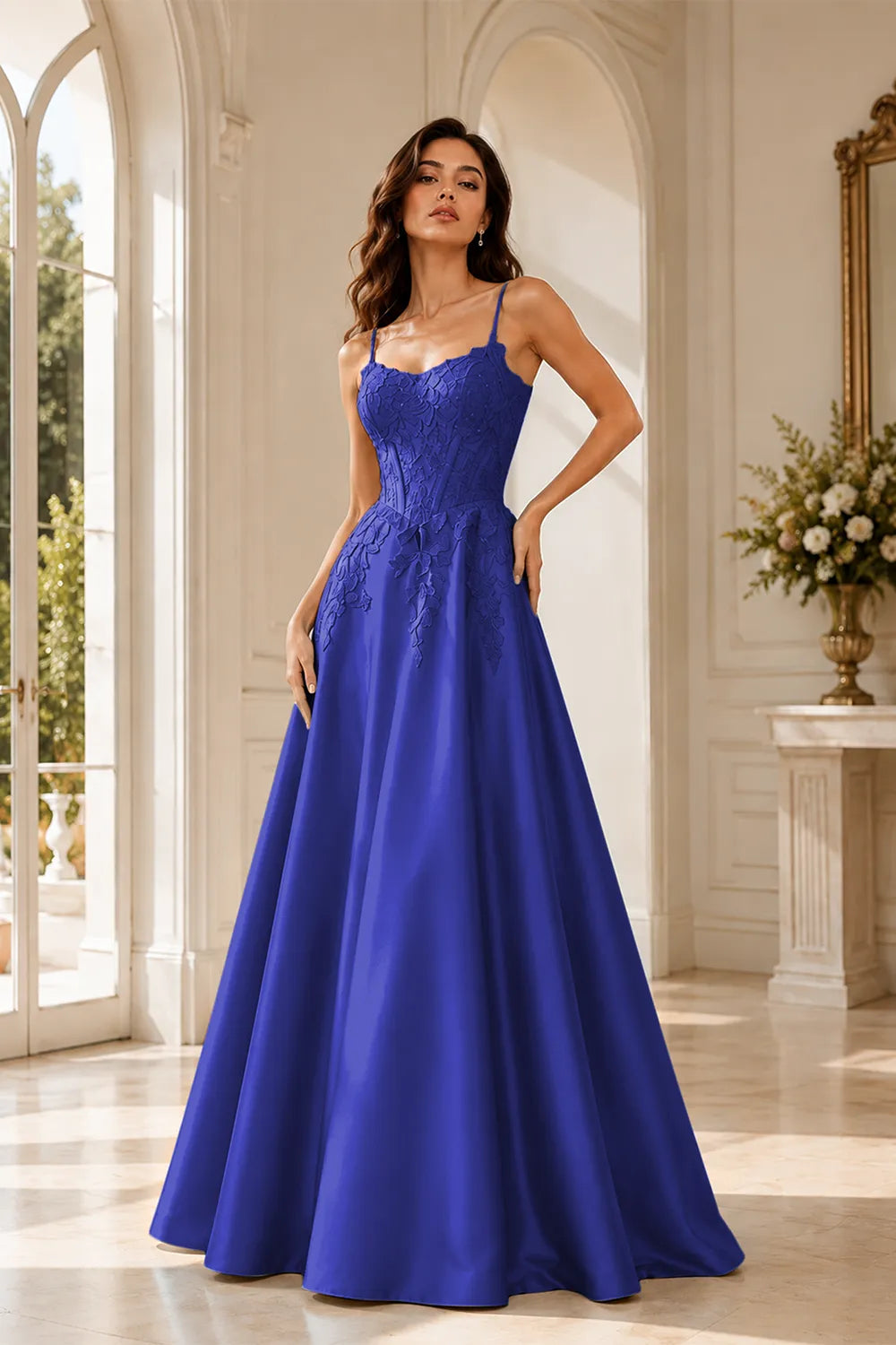 Celestia Lace Bodice A-Line Evening Gown
