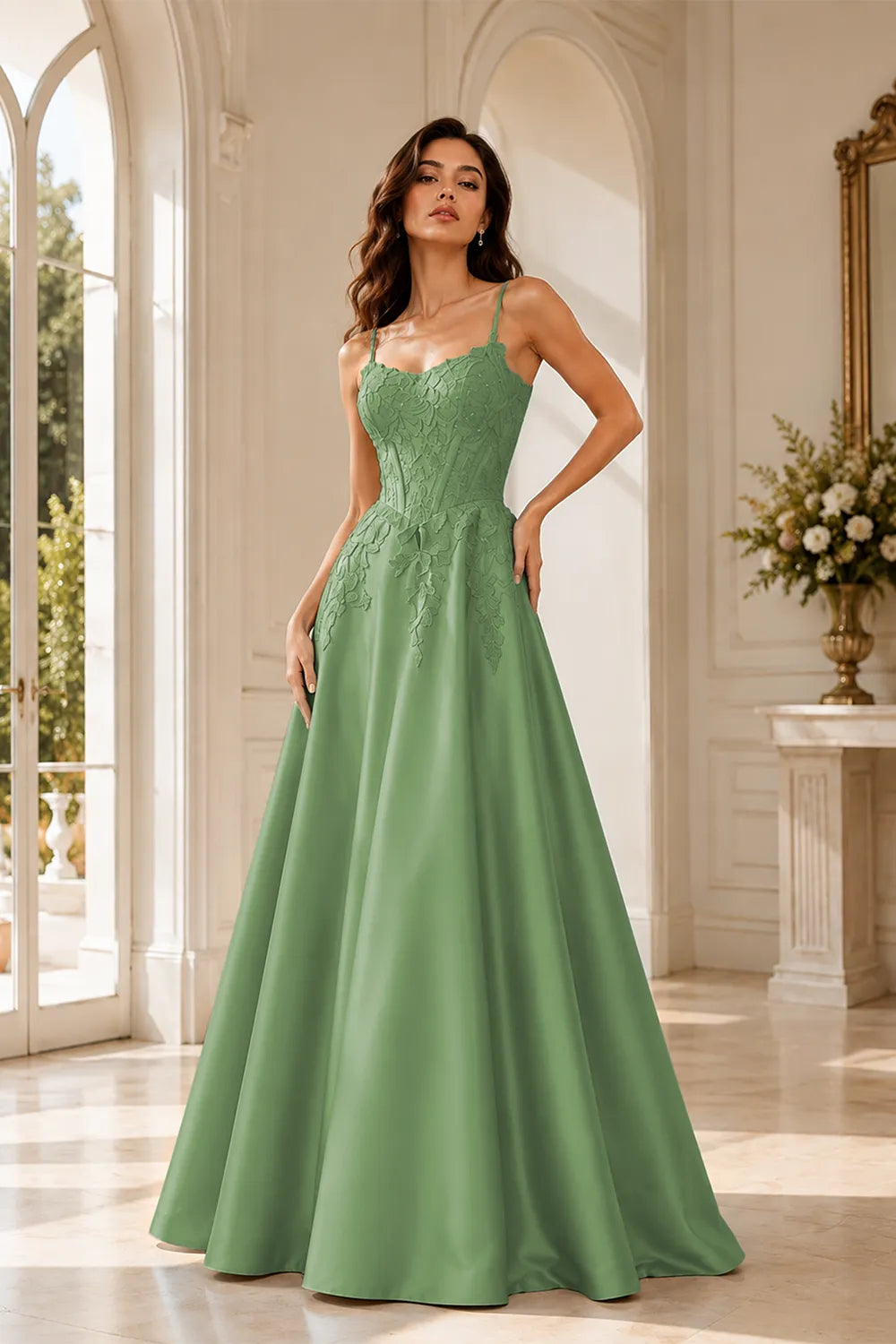 Celestia Lace Bodice A-Line Evening Gown