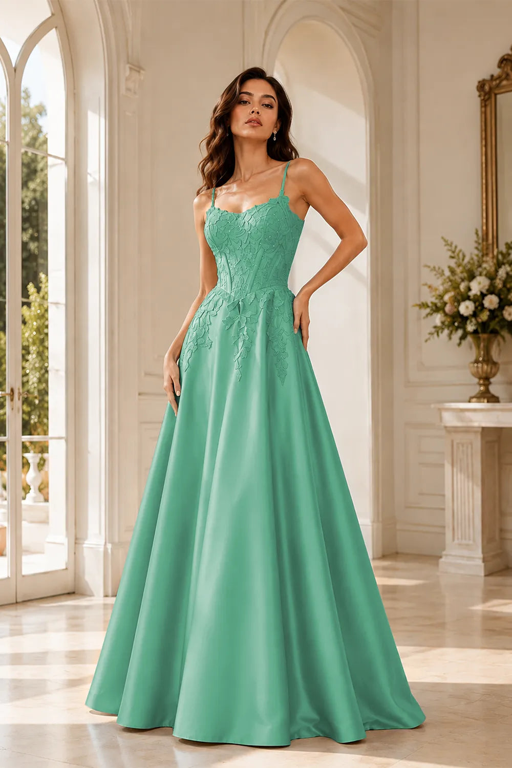 Celestia Lace Bodice A-Line Evening Gown