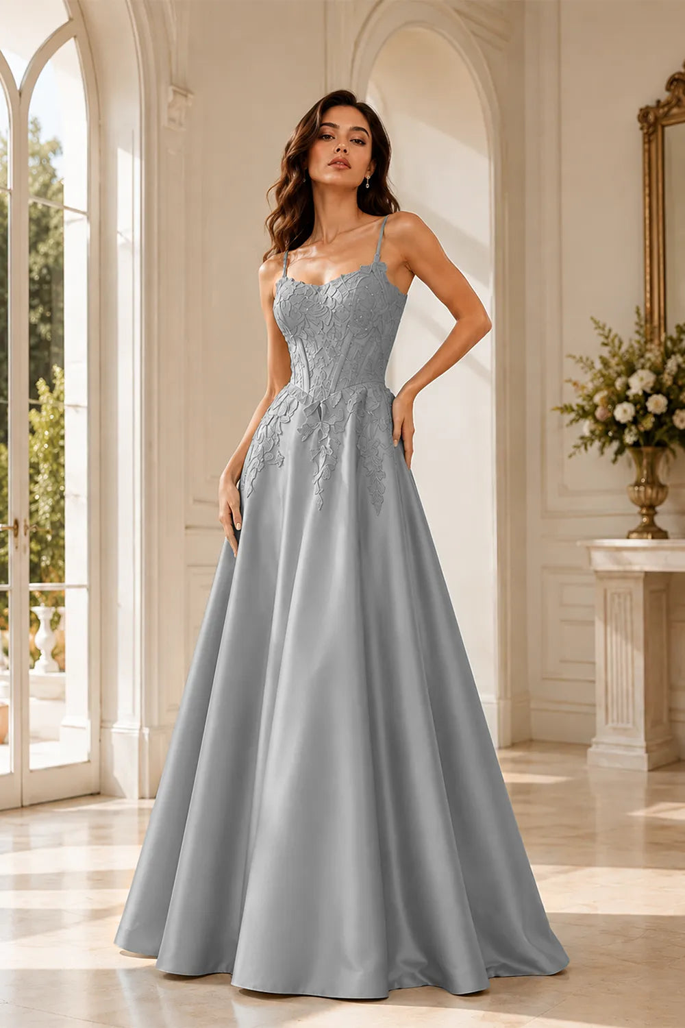Celestia Lace Bodice A-Line Evening Gown