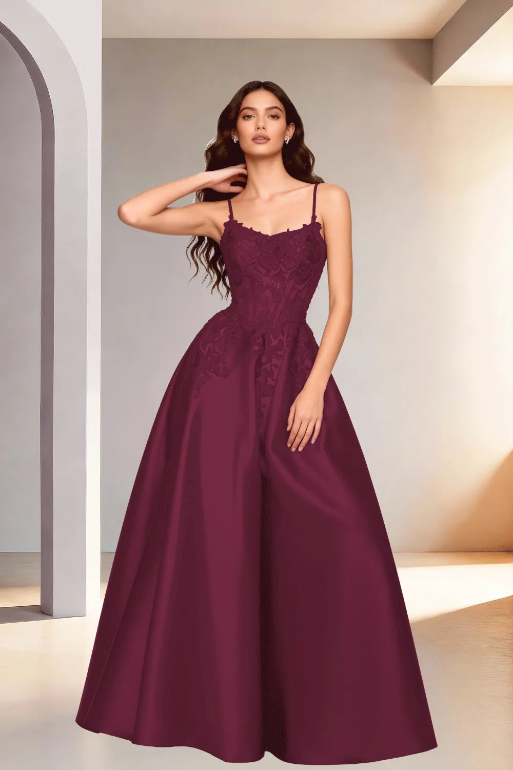 Celestia Lace Bodice A-Line Evening Gown