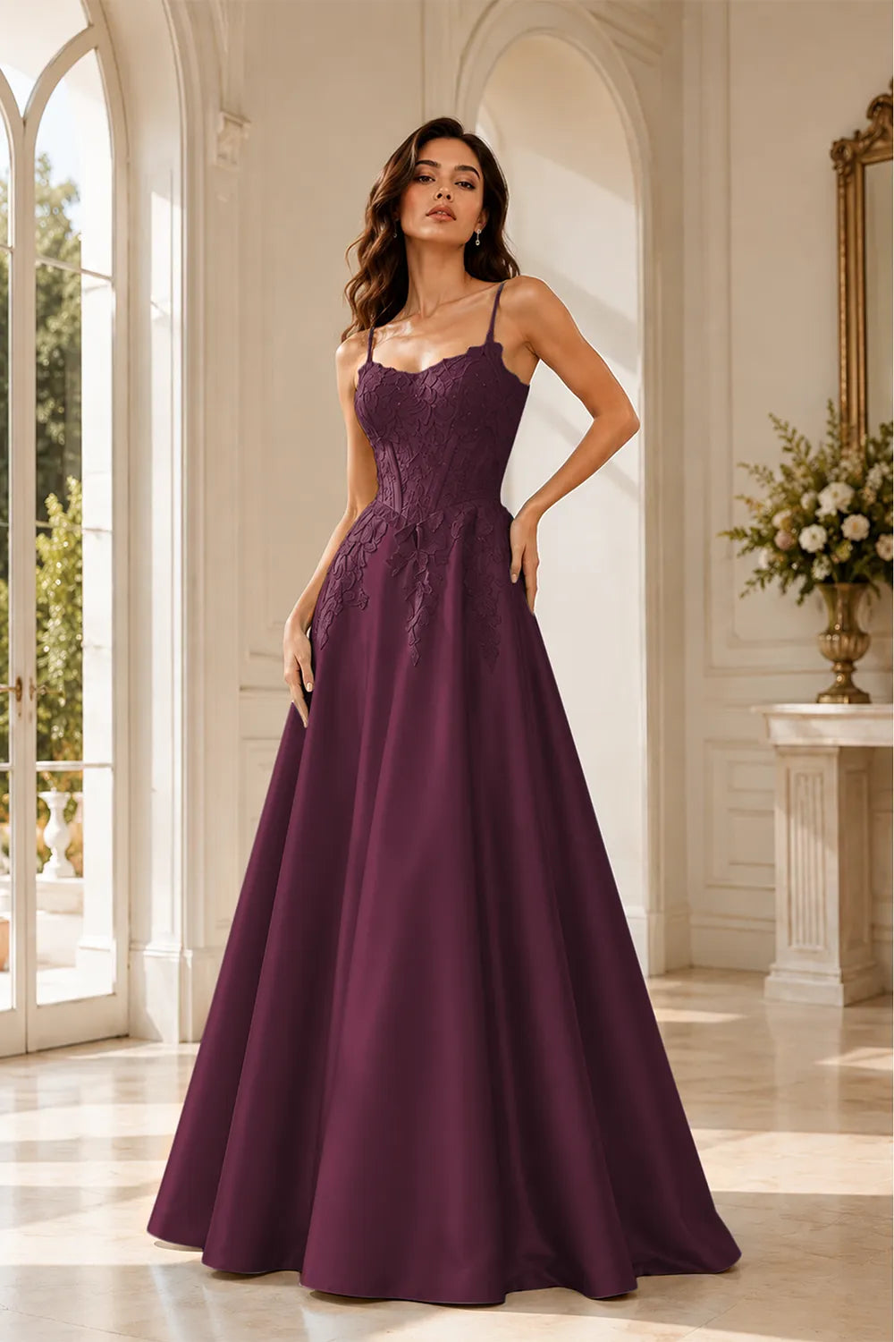 Celestia Lace Bodice A-Line Evening Gown