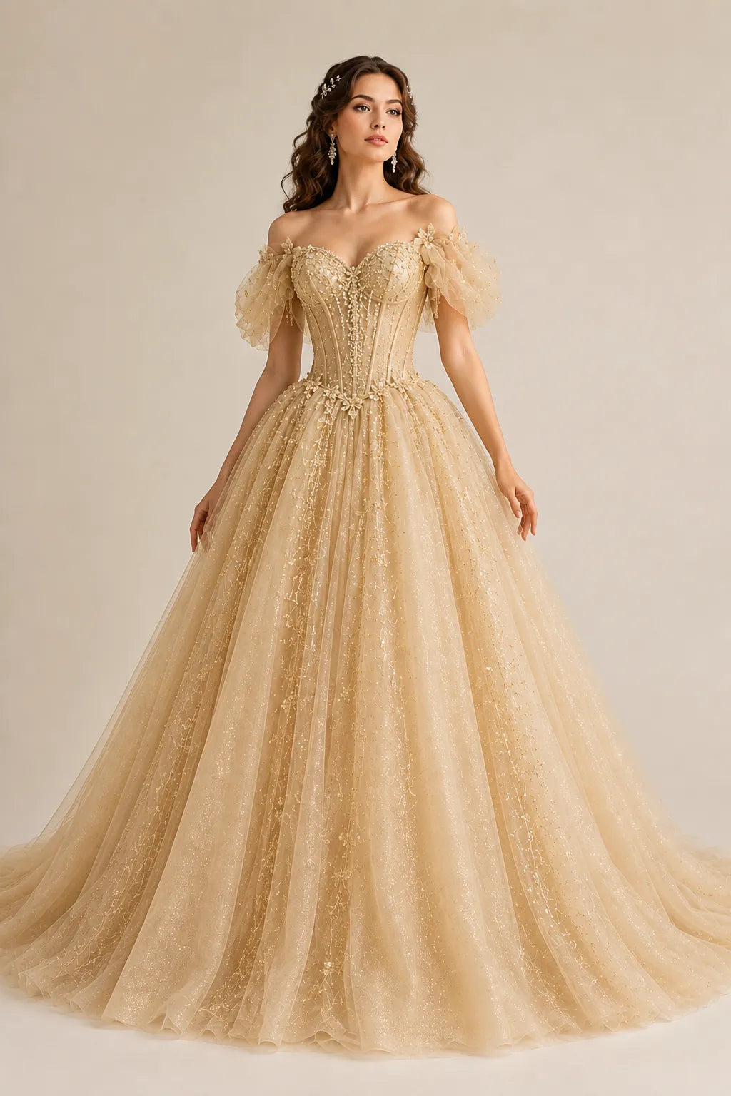 Fairytale Corset Tulle Ball Gown with Floral Details