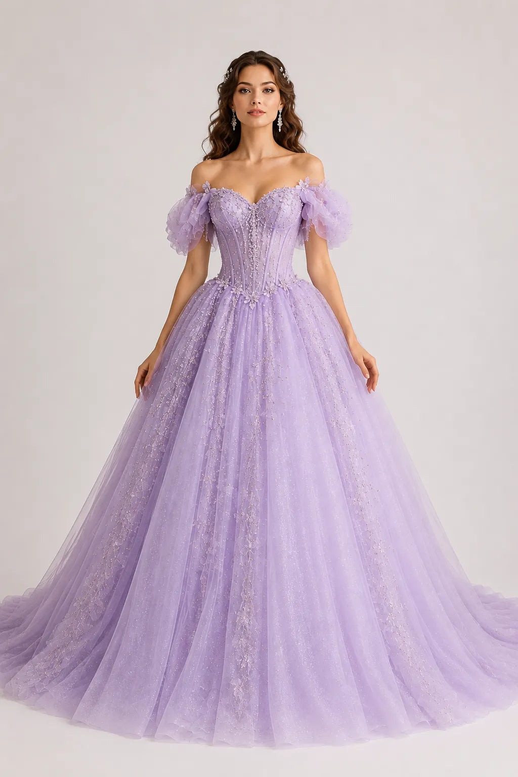 Fairytale Corset Tulle Ball Gown with Floral Details