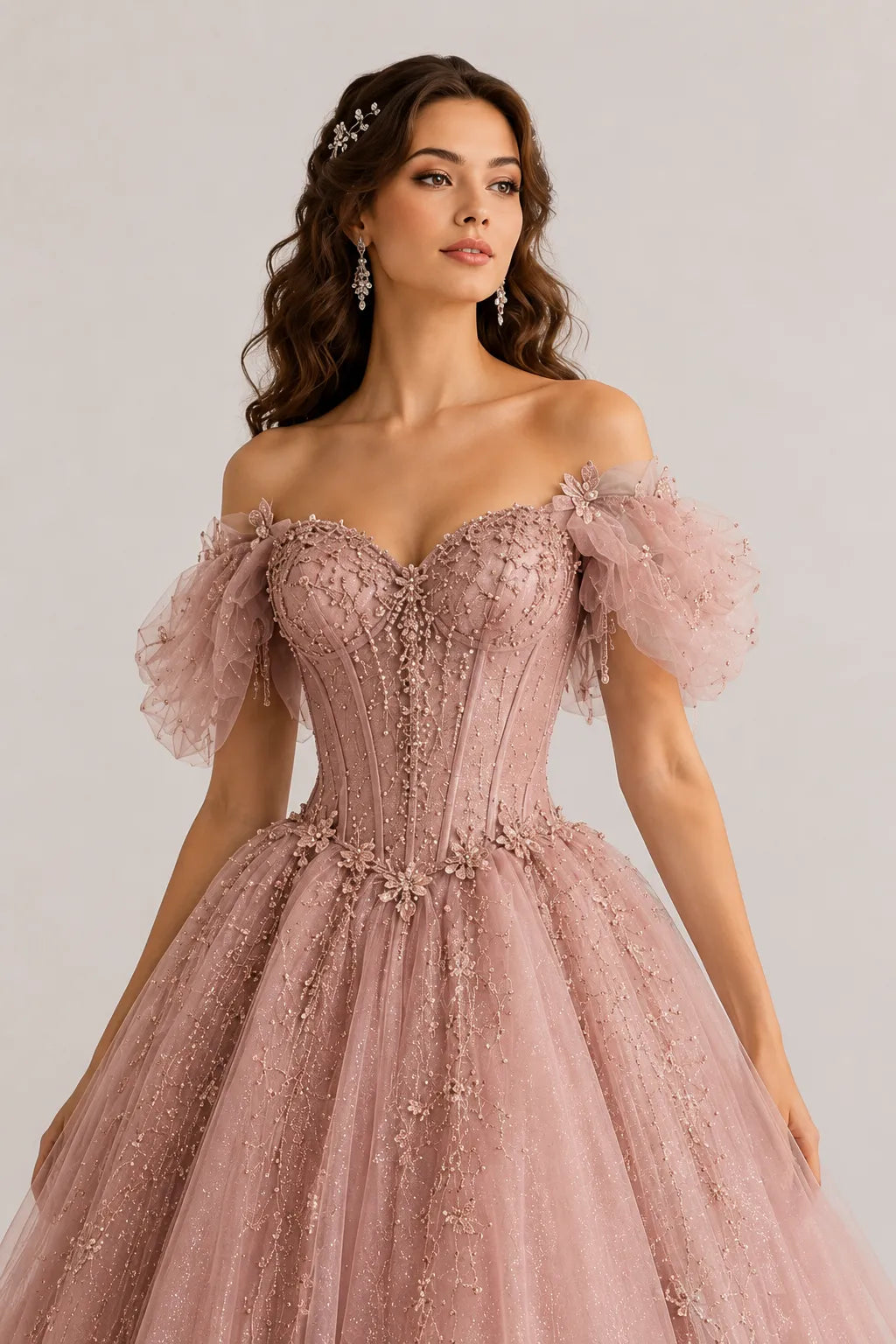 Fairytale Corset Tulle Ball Gown with Floral Details