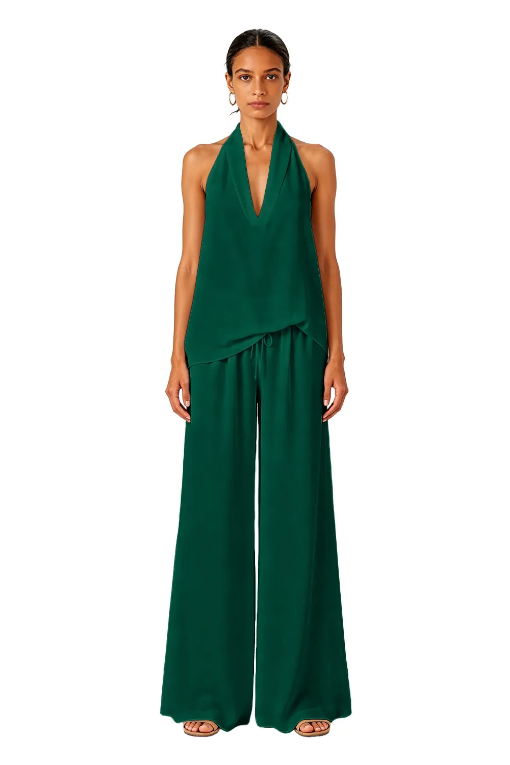 Backless Halter Wide-Leg Wedding Guest Jumpsuit