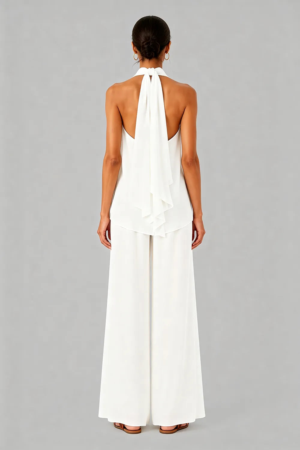Backless Halter Wide-Leg Wedding Guest Jumpsuit