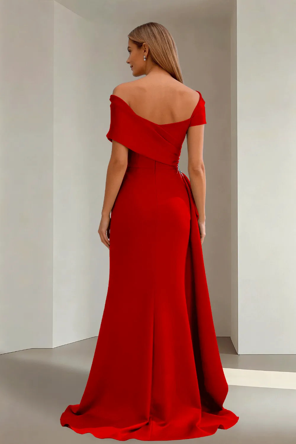 Off-Shoulder Ruched Floor-Length Formal Gown