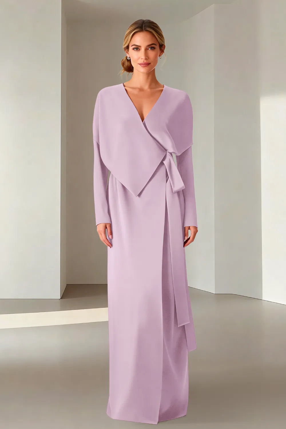 Elegant Long Sleeve Wrap Maxi Formal Dress