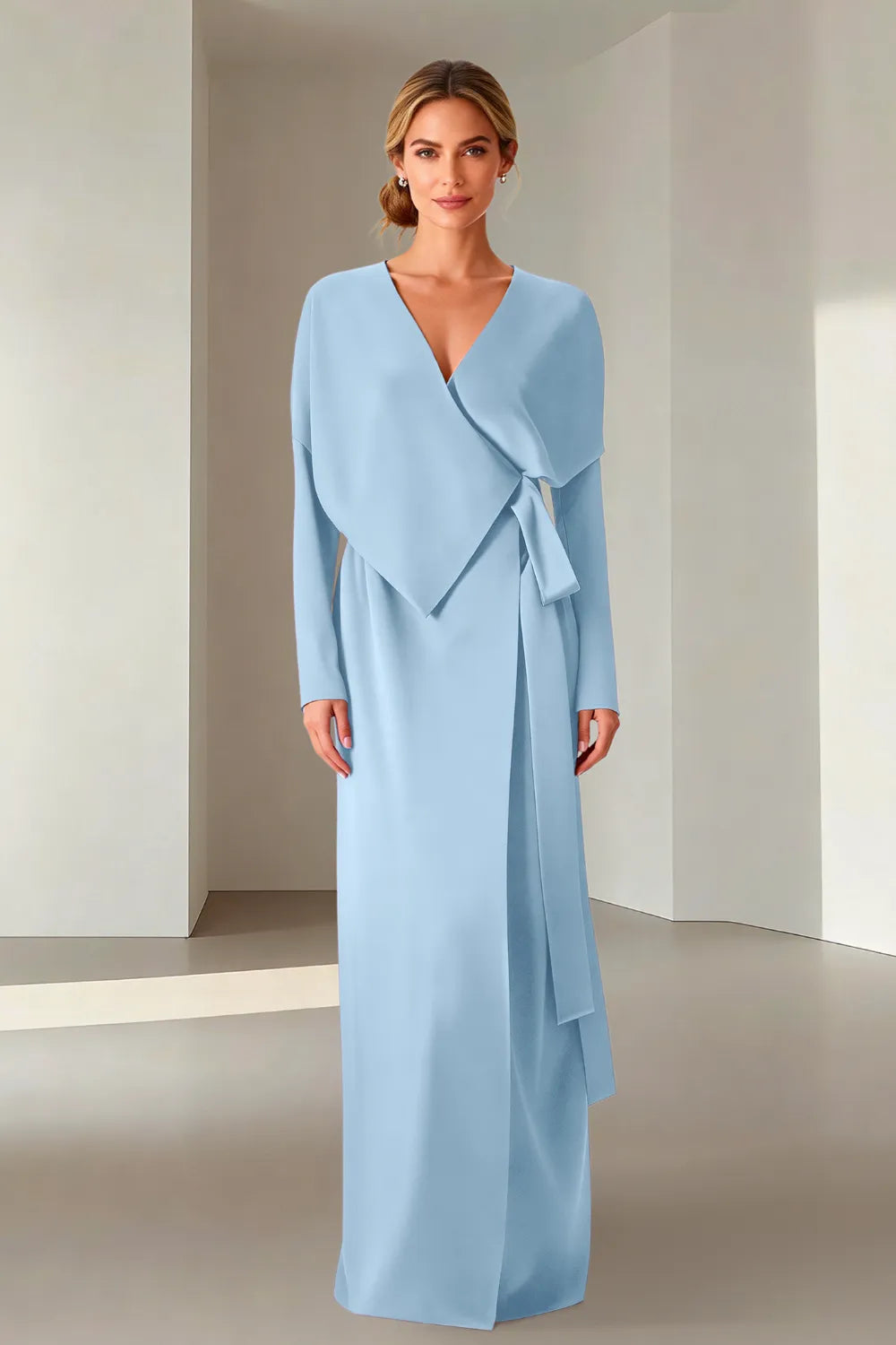 Elegant Long Sleeve Wrap Maxi Formal Dress