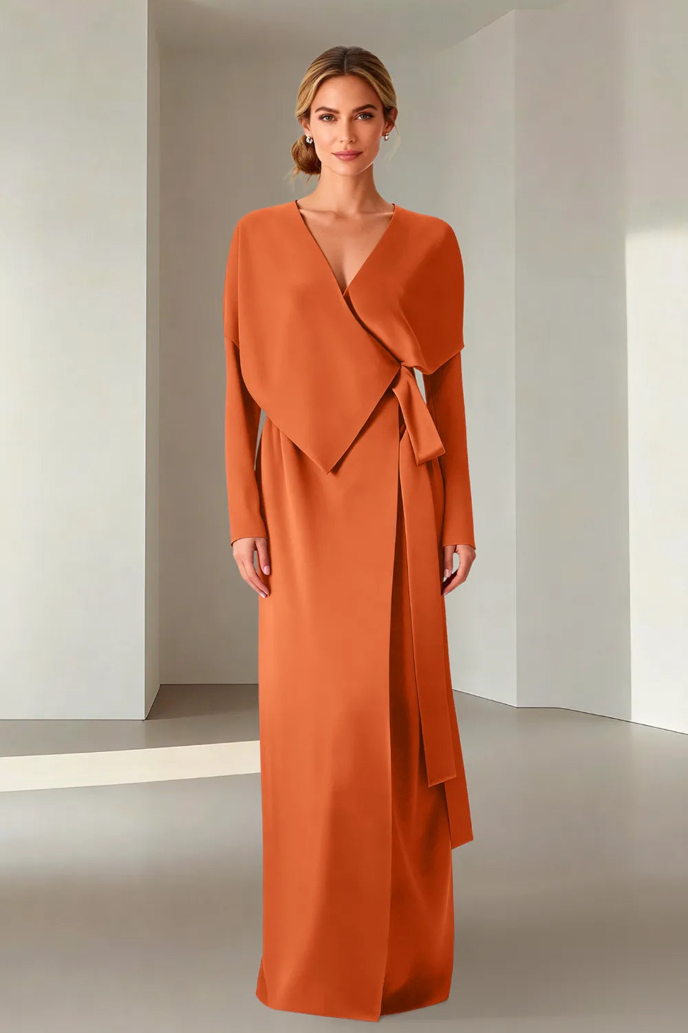 Elegant Long Sleeve Wrap Maxi Formal Dress