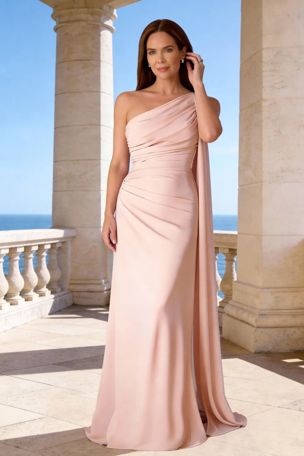 Elegant One-Shoulder Chiffon Floor-Length Evening Gown