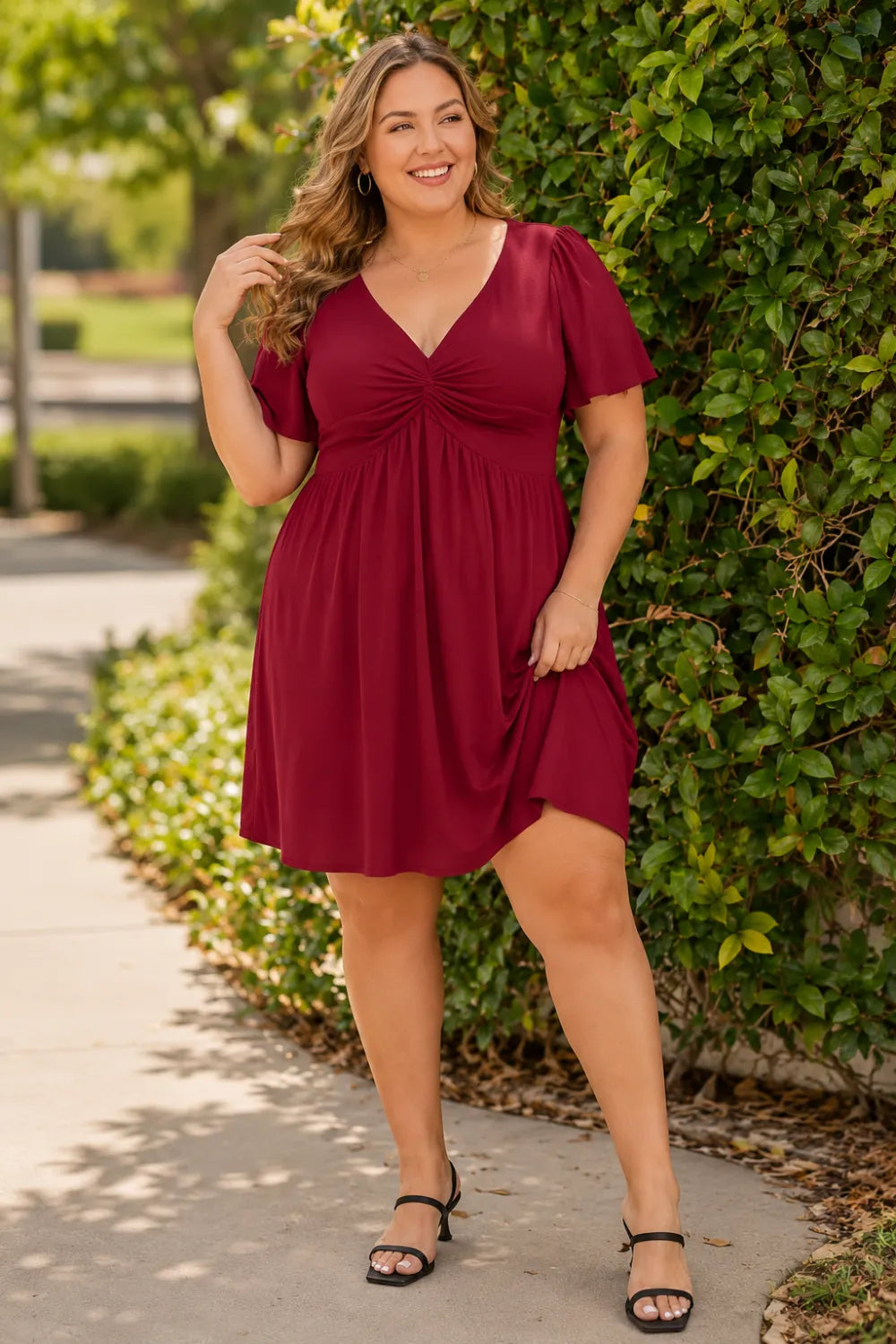 Plus Size V Neck Mini Dress（SALE）