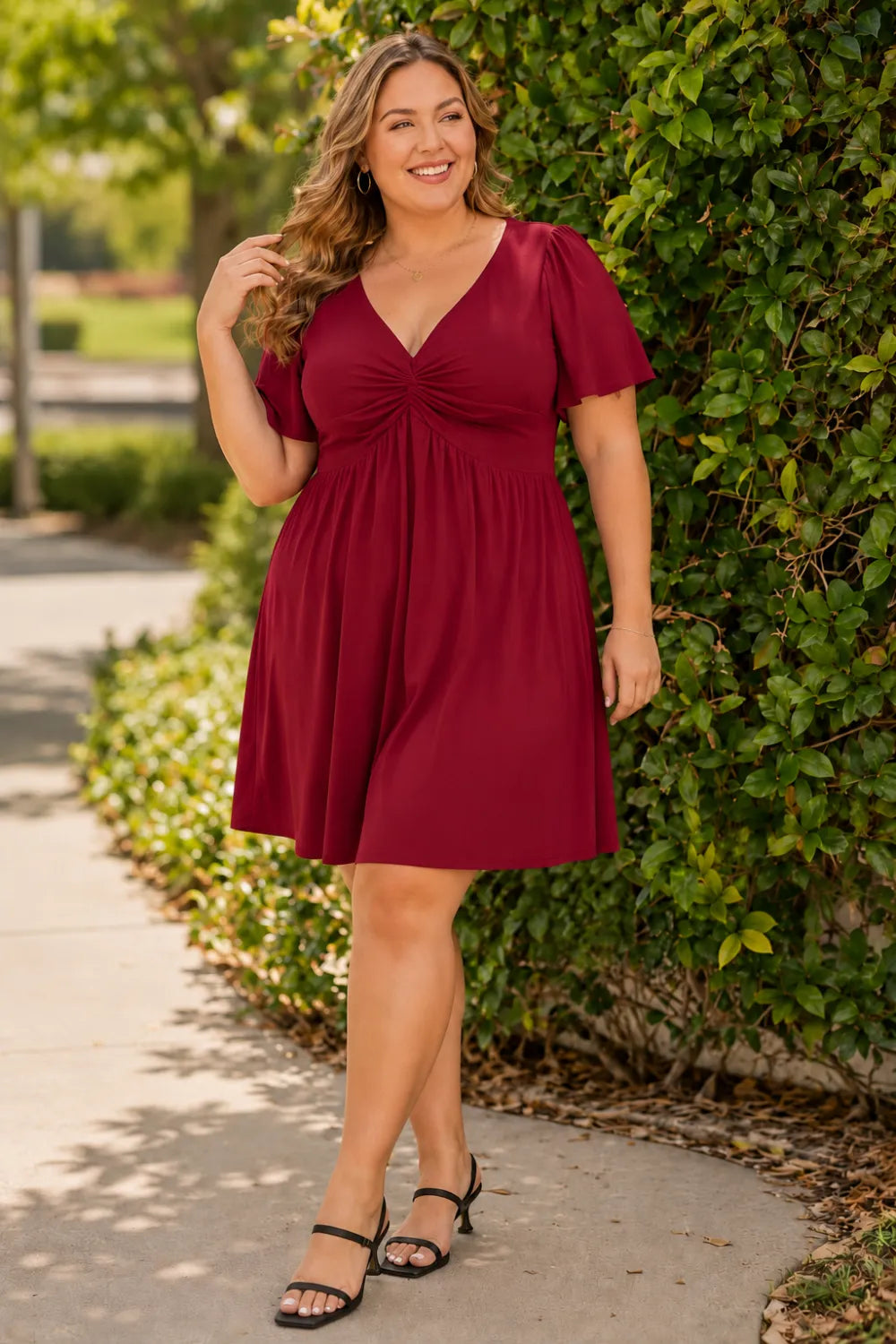 Plus Size V Neck Mini Dress（SALE）