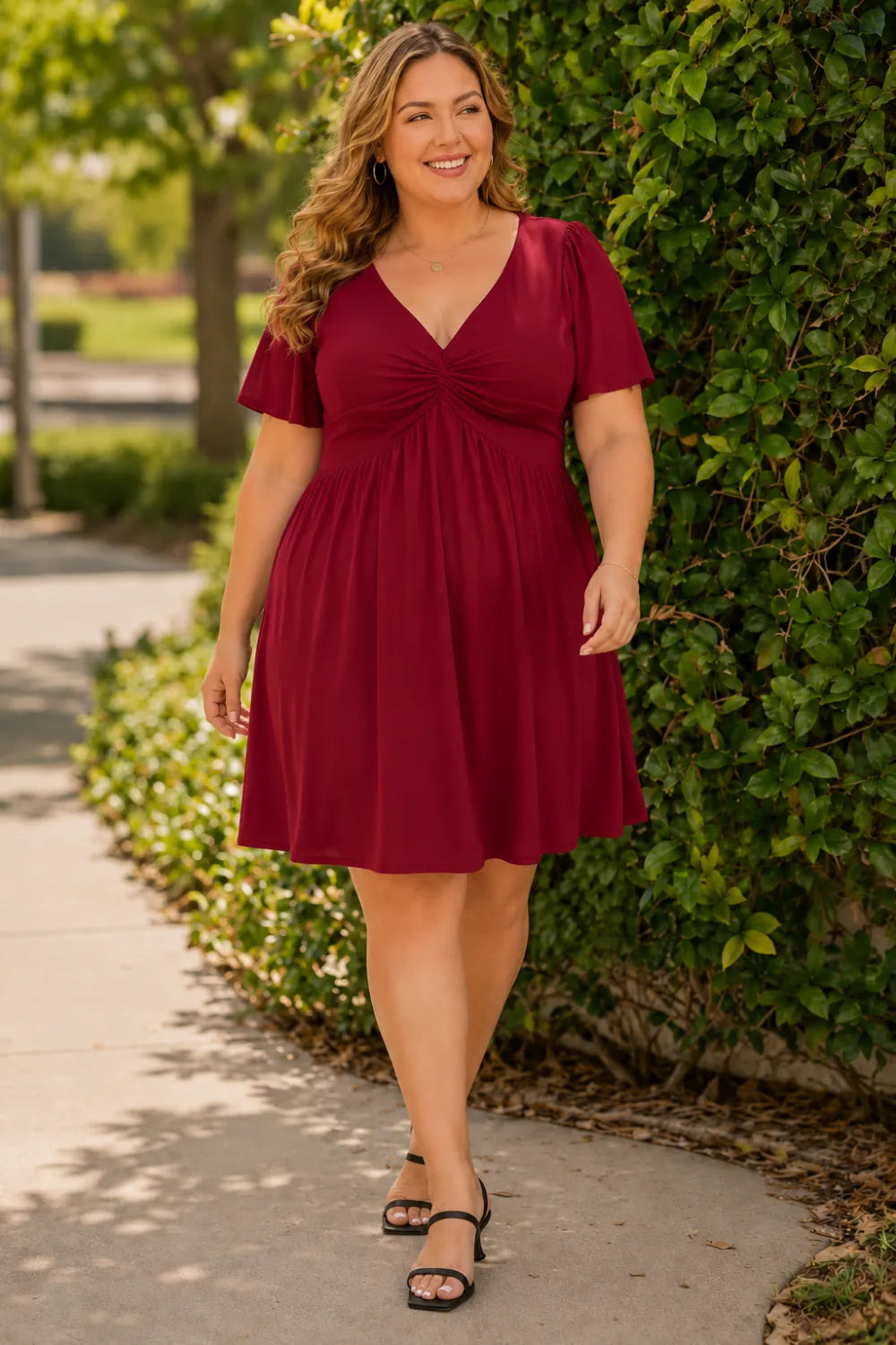 Plus Size V Neck Mini Dress（SALE）