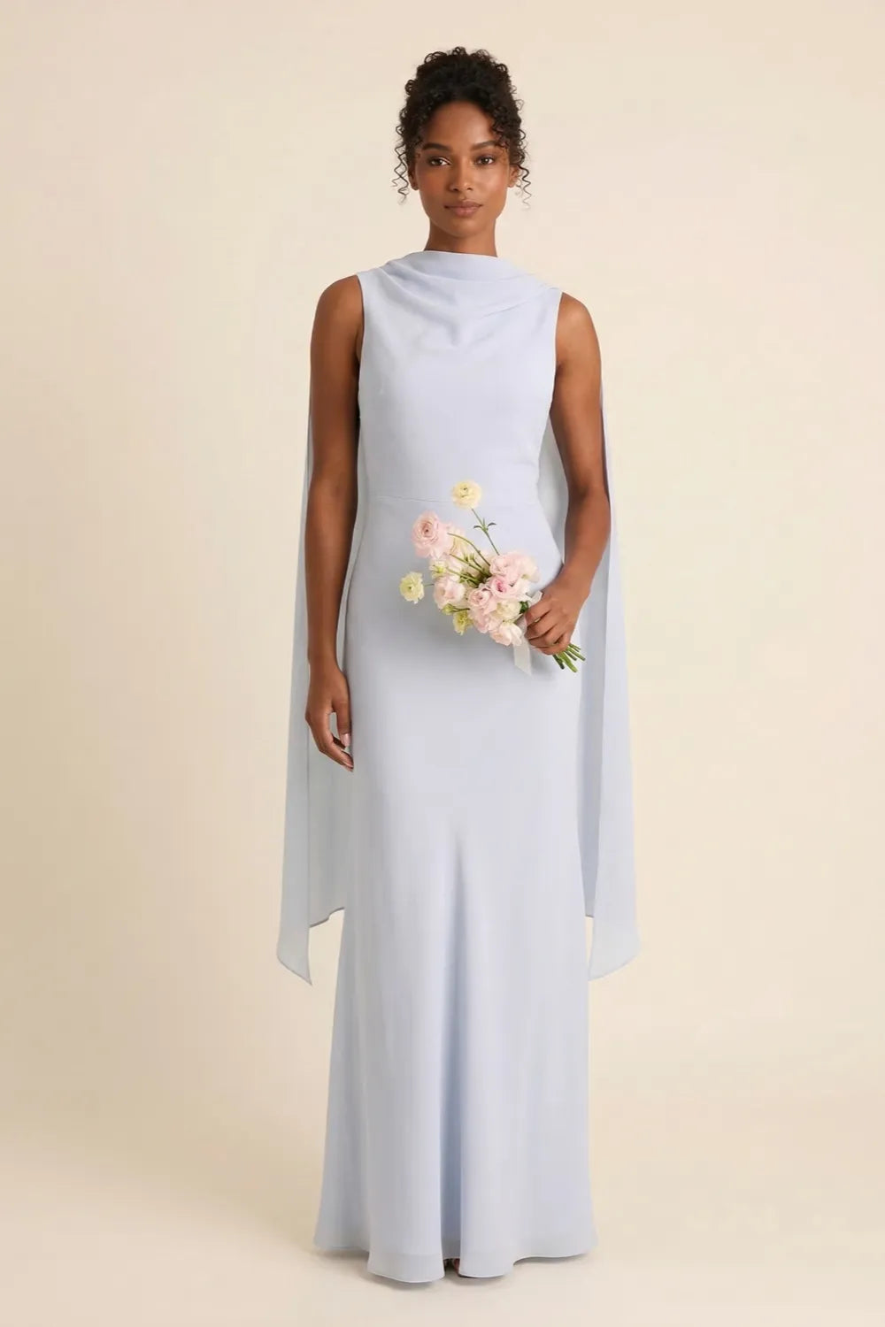 Aurora Light Blue Cape Formal Maxi Dress