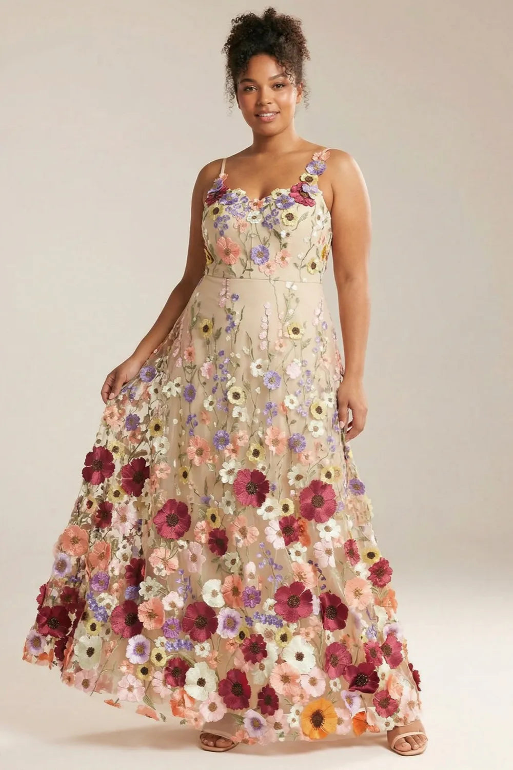 Romantic Floral Embroidered Wedding Guest Maxi Dress