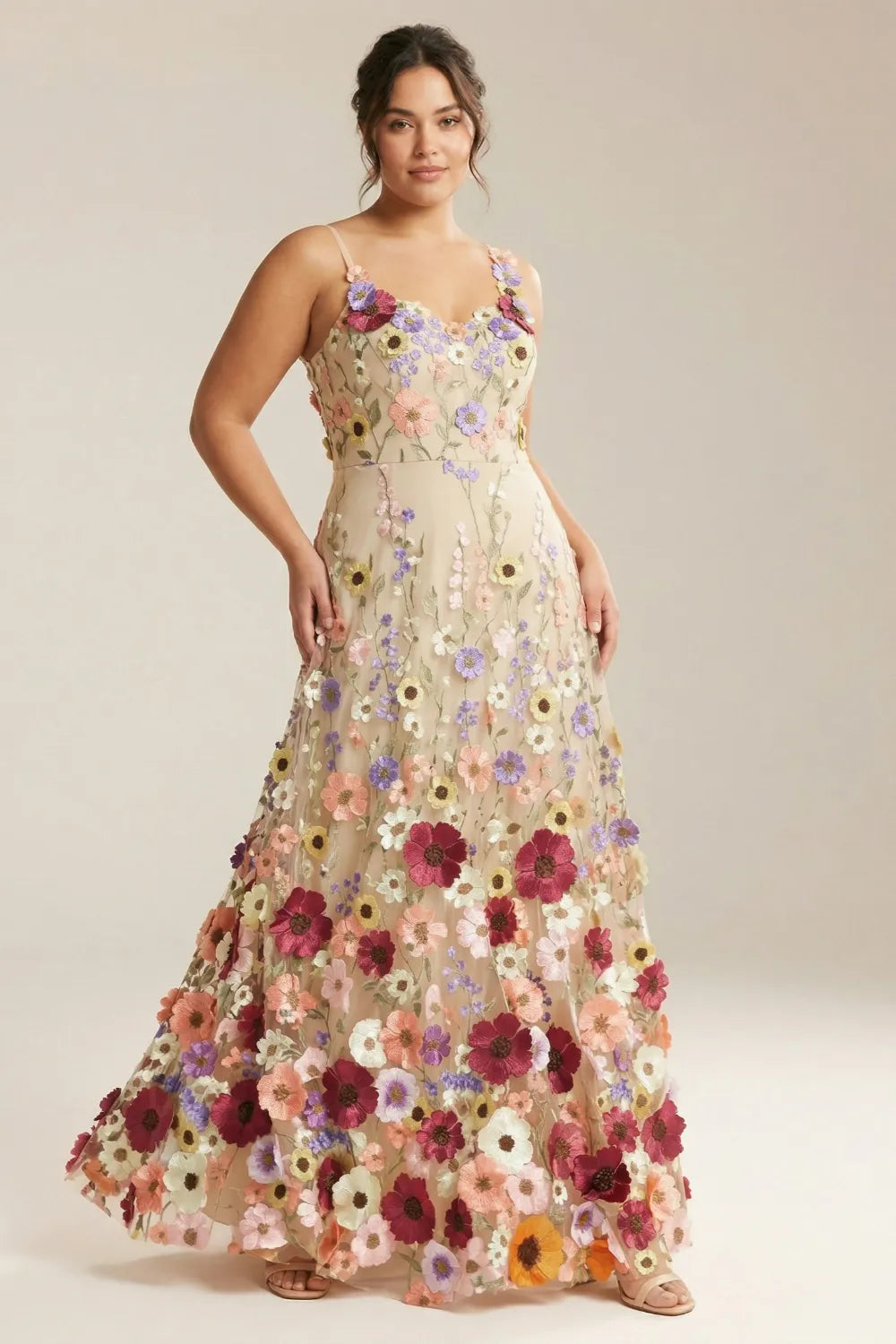 Romantic Floral Embroidered Wedding Guest Maxi Dress