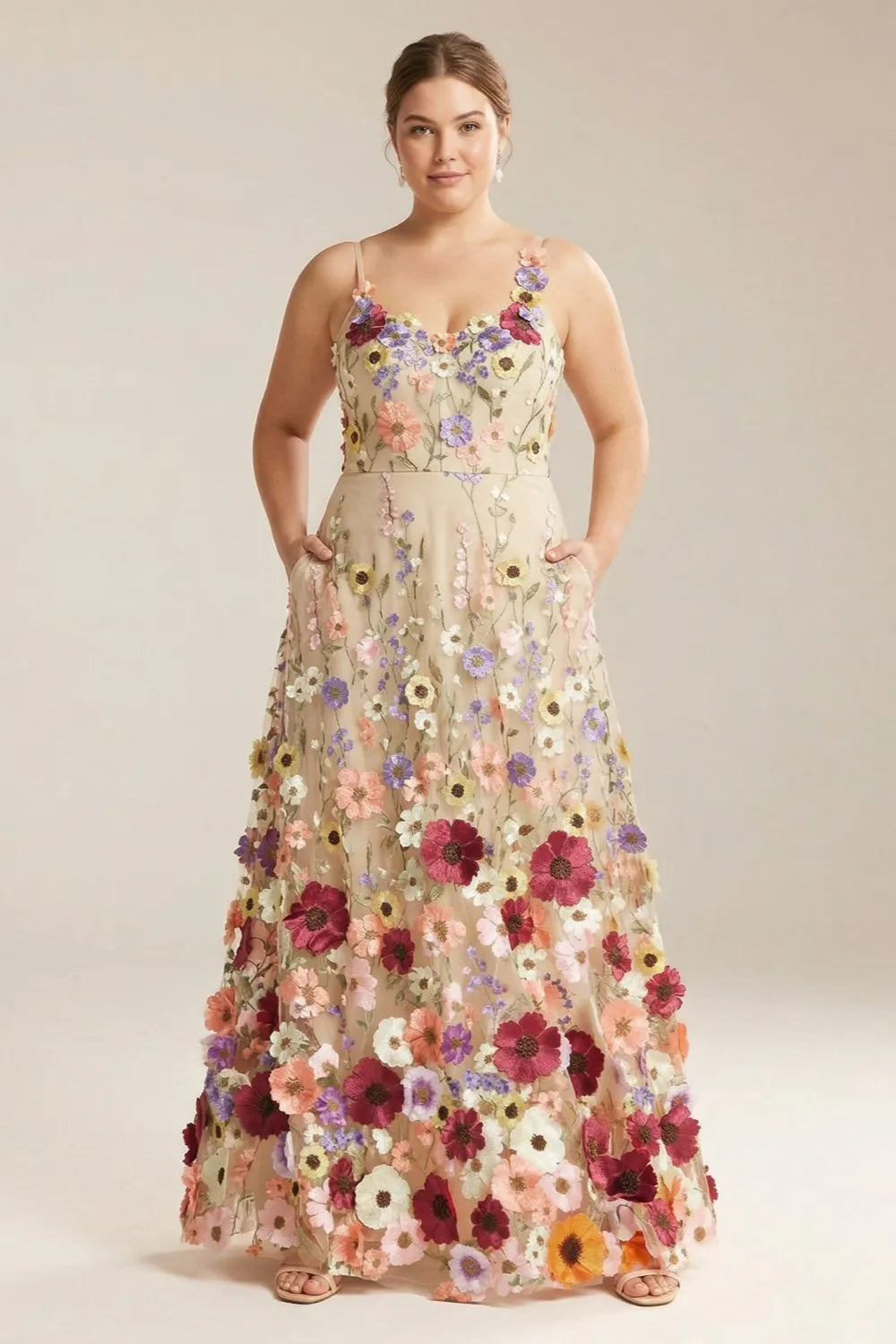 Romantic Floral Embroidered Wedding Guest Maxi Dress