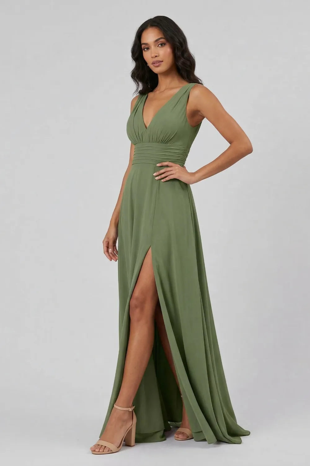 Aria Sage Green Deep V Bridesmaid Dress