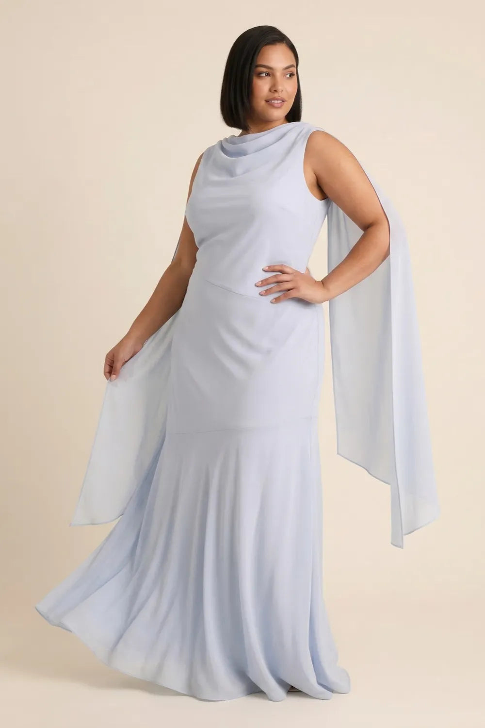 Aurora Light Blue Cape Formal Maxi Dress