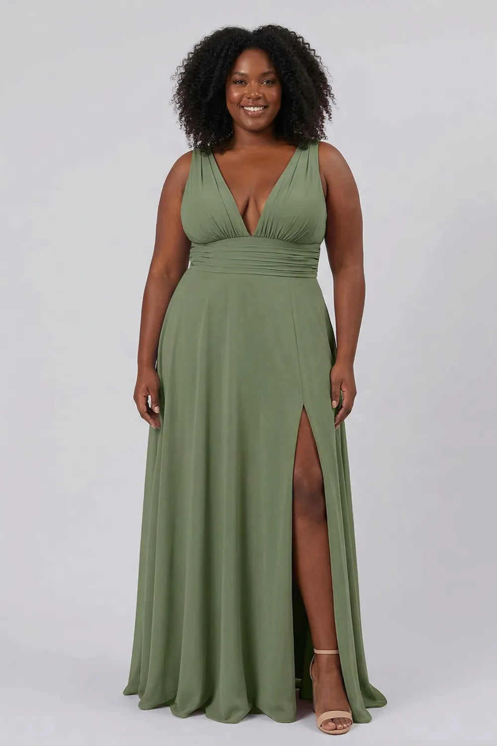 Aria Sage Green Deep V Bridesmaid Dress
