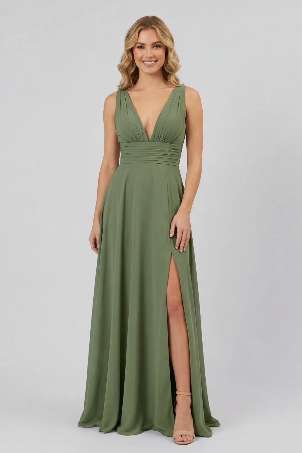 Aria Sage Green Deep V Bridesmaid Dress