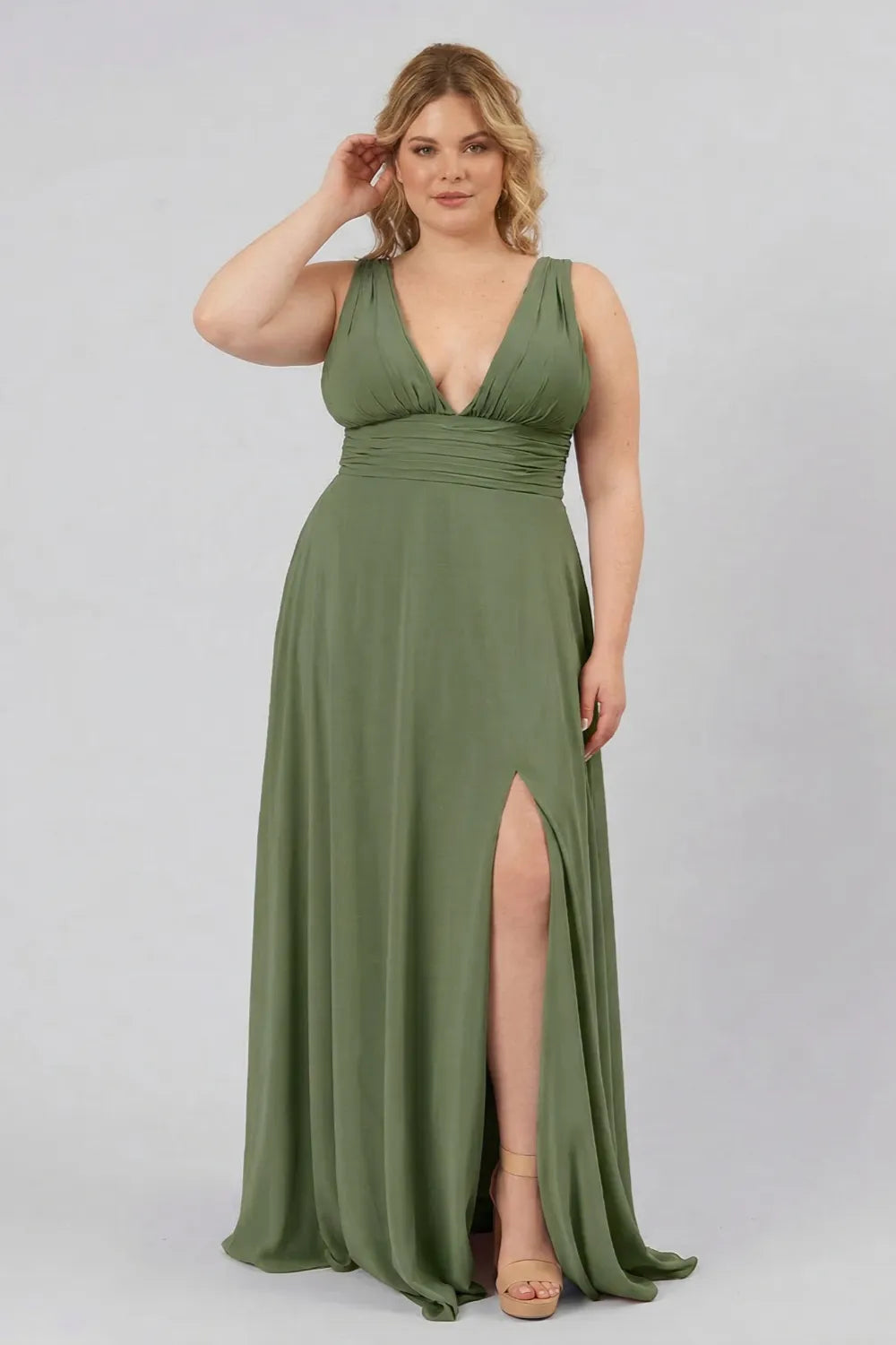 Aria Sage Green Deep V Bridesmaid Dress
